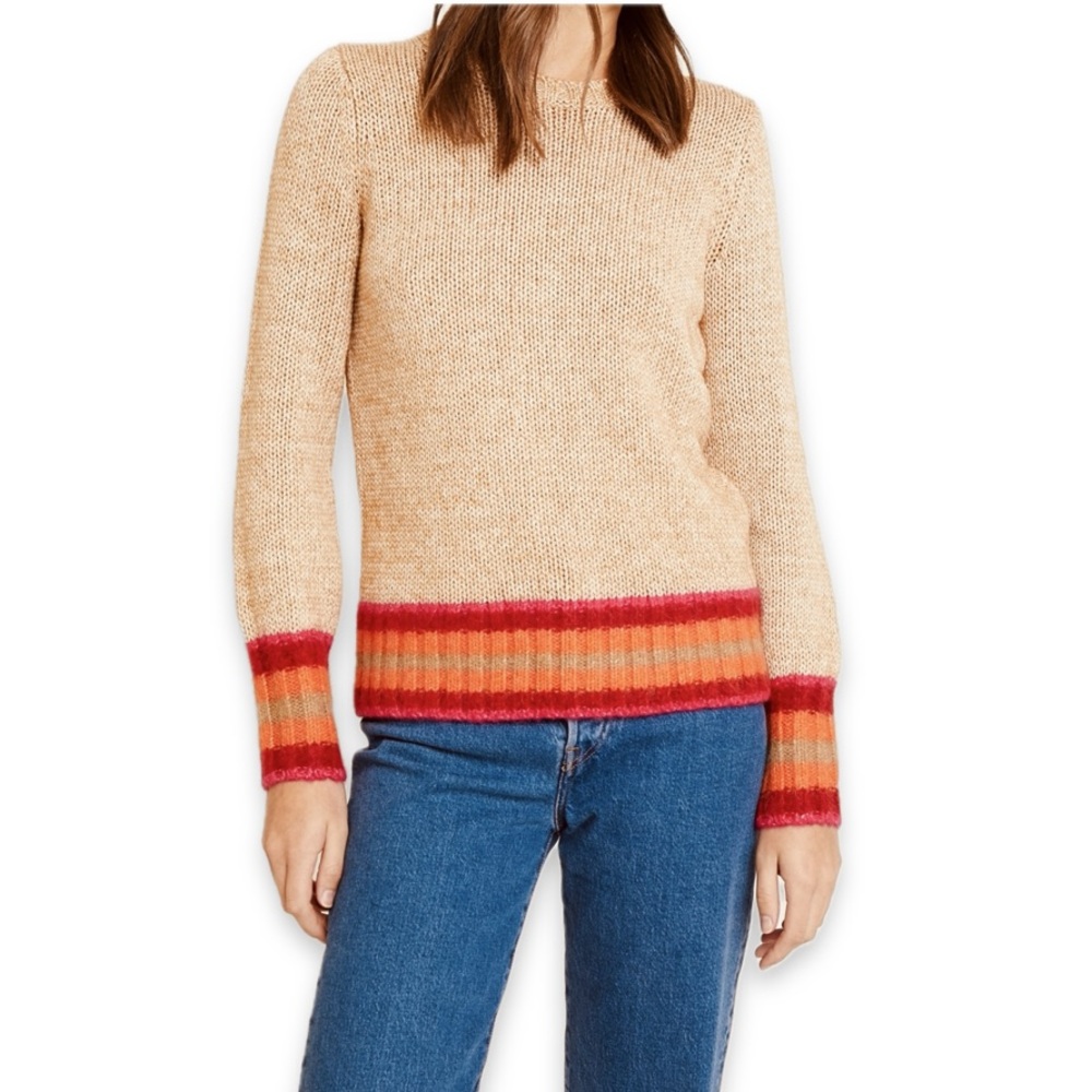 GAP Blouson Novel Sweater Beige Pink Orange Striped Alpaca Wool Accents Sz S - Picture 4 of 8